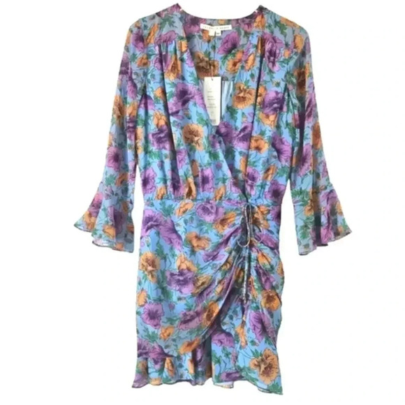 NWT Veronica Beard Sean Floral Printed Ruched Silk Dress Size 8 - Picture 3 of 11